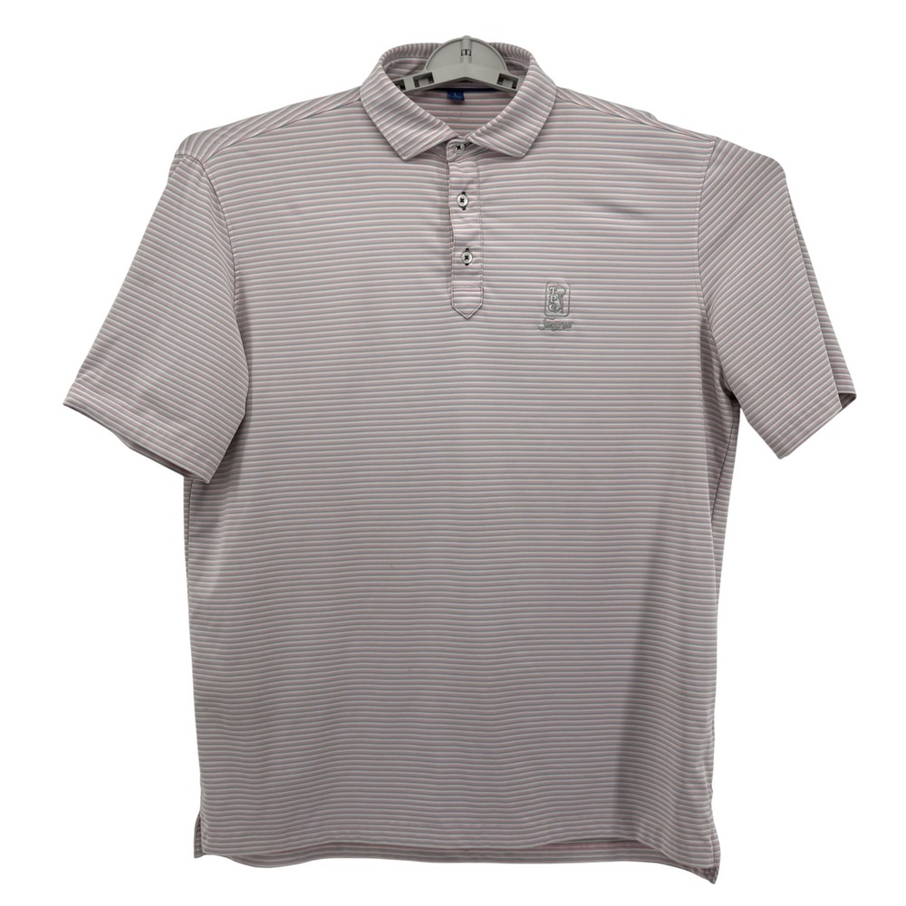 Stitch Golf Polo Shirt Mens Large Pink Gray White Stripe Performance‎ Button Up